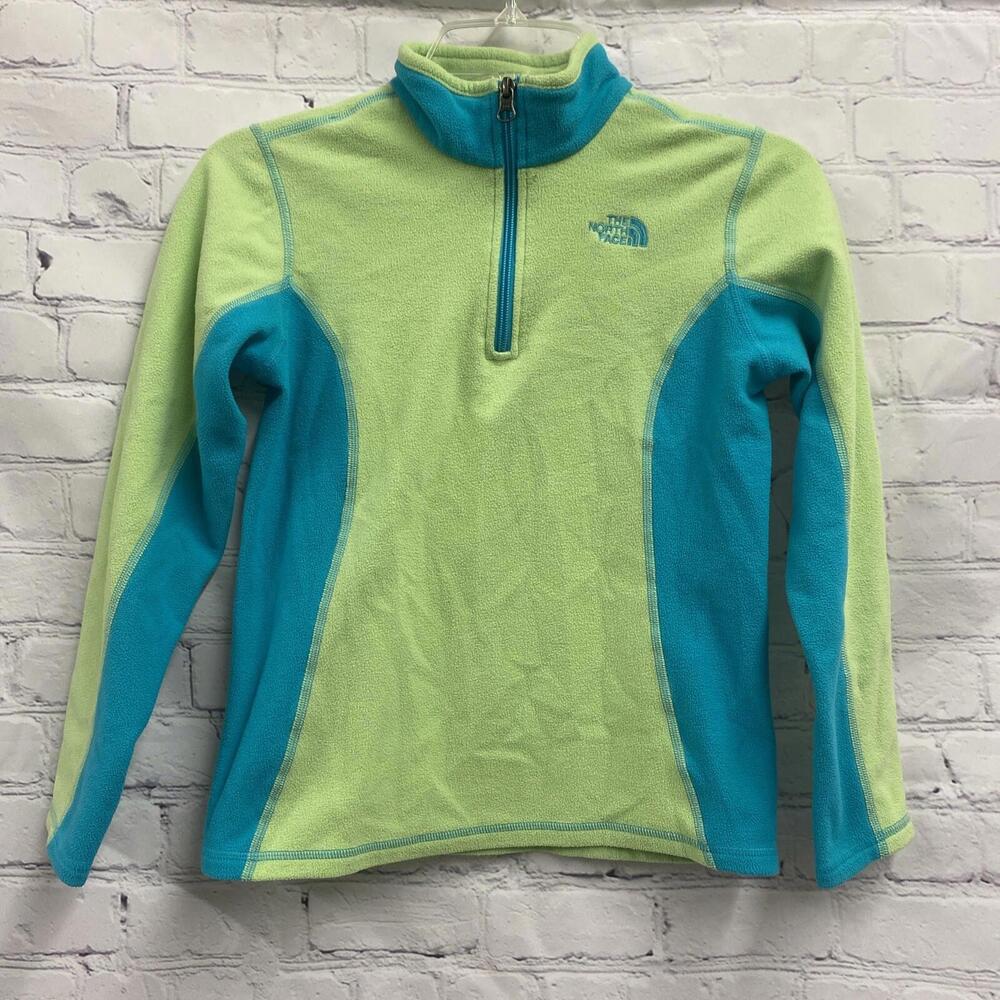 The North Face Youth Fleece Jacket 1/4 Zip M (7/8) Lime Green & Teal Pullover